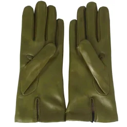 Guanto Da Donna In Pelle Colore Verde Liscia Con Fodera In Cashmere