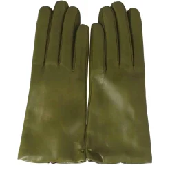 Guanto Da Donna In Pelle Colore Verde Liscia Con Fodera In Cashmere