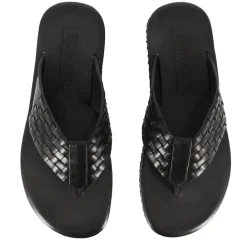 Infradito Da Uomo In Pelle Intrecciata Colore Nero Fatto A Mano