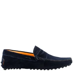 Mocassini Artigianali Carshoe Da Uomo In Pelle Di Camoscio Color Blu.