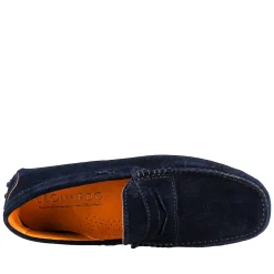 Mocassini Artigianali Carshoe Da Uomo In Pelle Di Camoscio Color Blu.