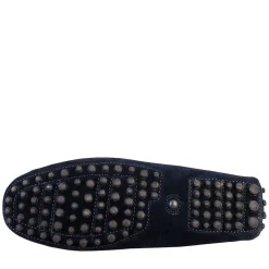 Mocassini Artigianali Carshoe Da Uomo In Pelle Di Camoscio Color Blu.