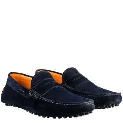 Mocassini Artigianali Carshoe Da Uomo In Pelle Di Camoscio Color Blu.