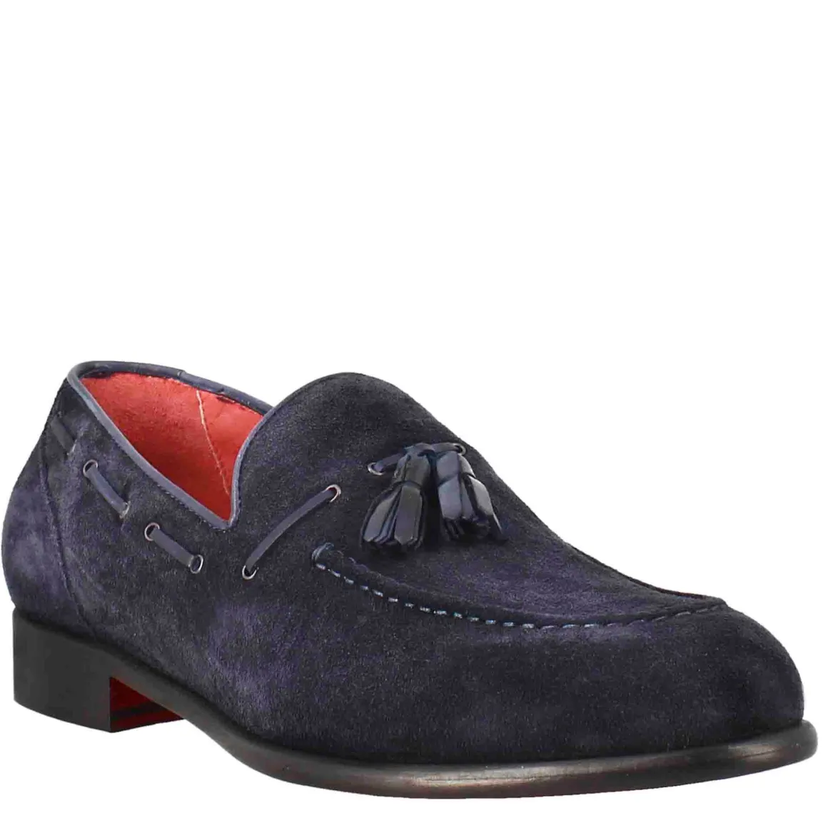 Mocassini Con Nappine Da Uomo In Pelle Scamosciata Colore Blu Scuro