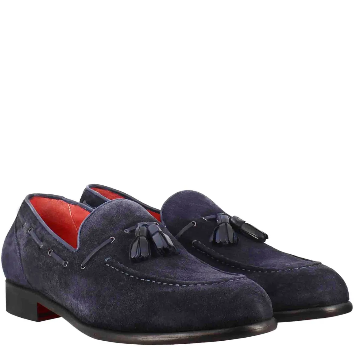 Mocassini Con Nappine Da Uomo In Pelle Scamosciata Colore Blu Scuro