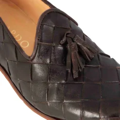Mocassini Da Uomo Con Nappine In Pelle Intrecciata Colore Marrone Scuro