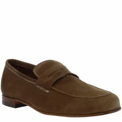 Mocassini Slip-on Da Uomo Fatti A Mano In Pelle Di Camoscio Color Taupe