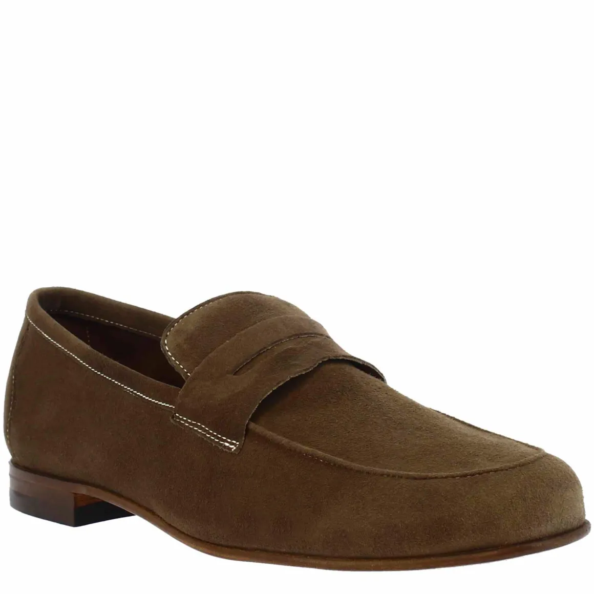 Mocassini Slip-on Da Uomo Fatti A Mano In Pelle Di Camoscio Color Taupe
