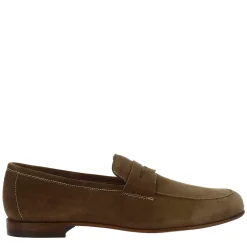 Mocassini Slip-on Da Uomo Fatti A Mano In Pelle Di Camoscio Color Taupe