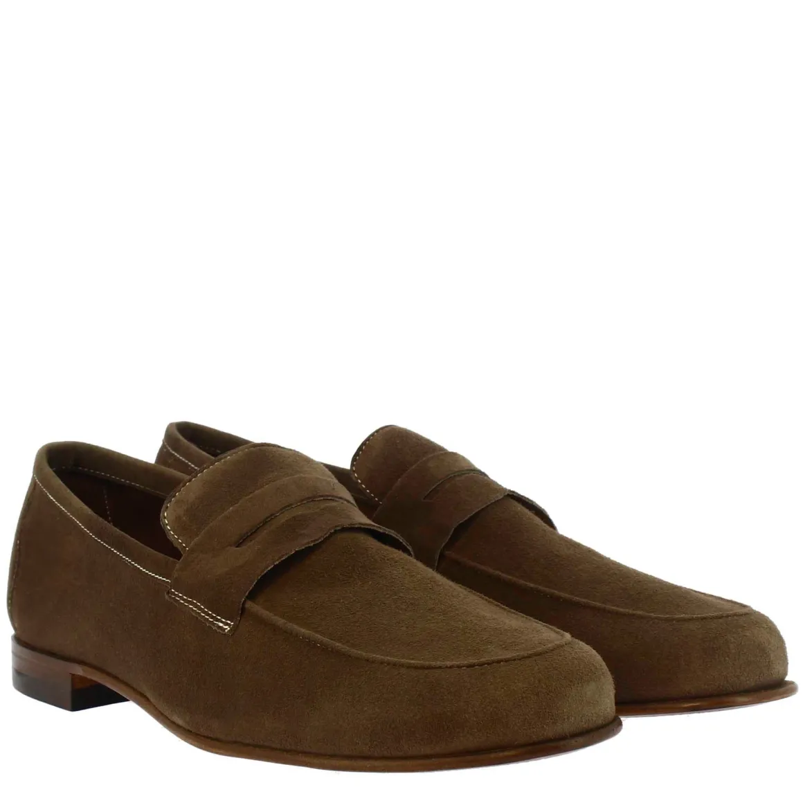 Mocassini Slip-on Da Uomo Fatti A Mano In Pelle Di Camoscio Color Taupe