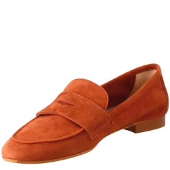 Mocassino Artigianale Da Donna In Camoscio Color Cuoio Fatto A Mano.