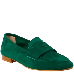 Mocassino Artigianale Da Donna In Camoscio Color Verde Fatto A Mano.