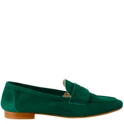 Mocassino Artigianale Da Donna In Camoscio Color Verde Fatto A Mano.