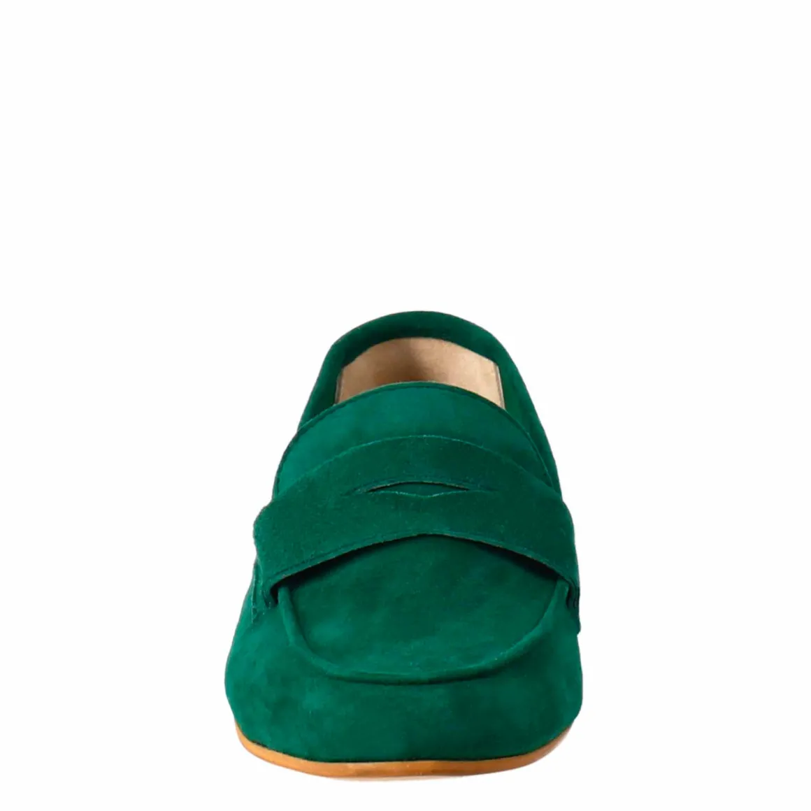 Mocassino Artigianale Da Donna In Camoscio Color Verde Fatto A Mano.