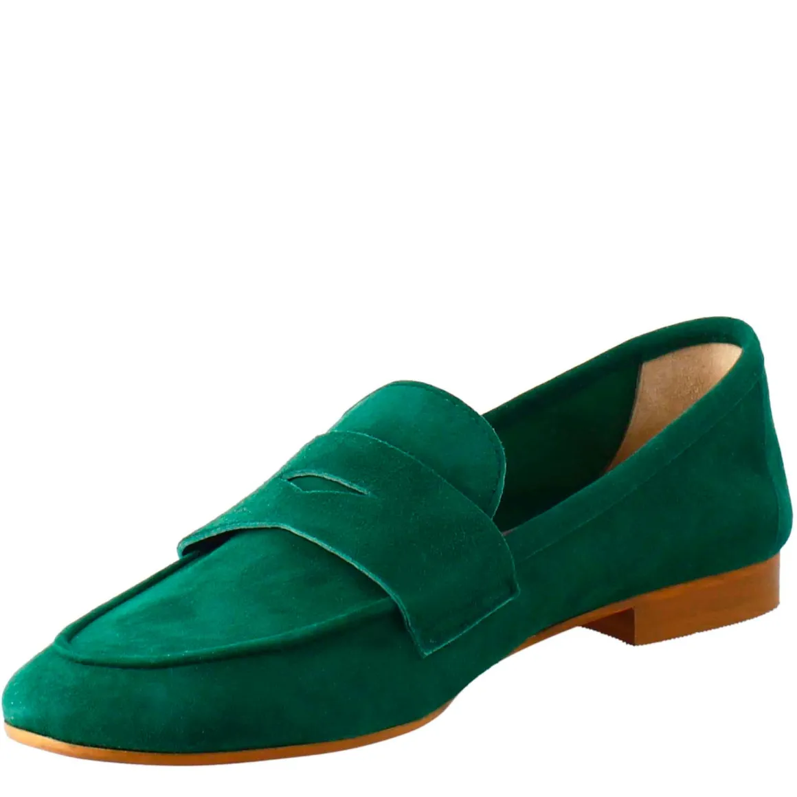 Mocassino Artigianale Da Donna In Camoscio Color Verde Fatto A Mano.