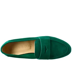 Mocassino Artigianale Da Donna In Camoscio Color Verde Fatto A Mano.