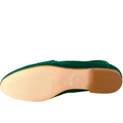 Mocassino Artigianale Da Donna In Camoscio Color Verde Fatto A Mano.