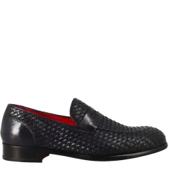 Mocassino Blu Elegante Da Uomo In Pelle Fiore Intrecciata