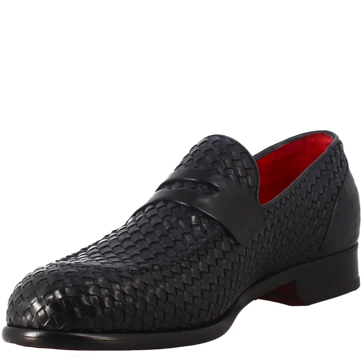 Mocassino Blu Elegante Da Uomo In Pelle Fiore Intrecciata