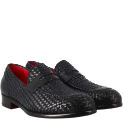 Mocassino Blu Elegante Da Uomo In Pelle Fiore Intrecciata