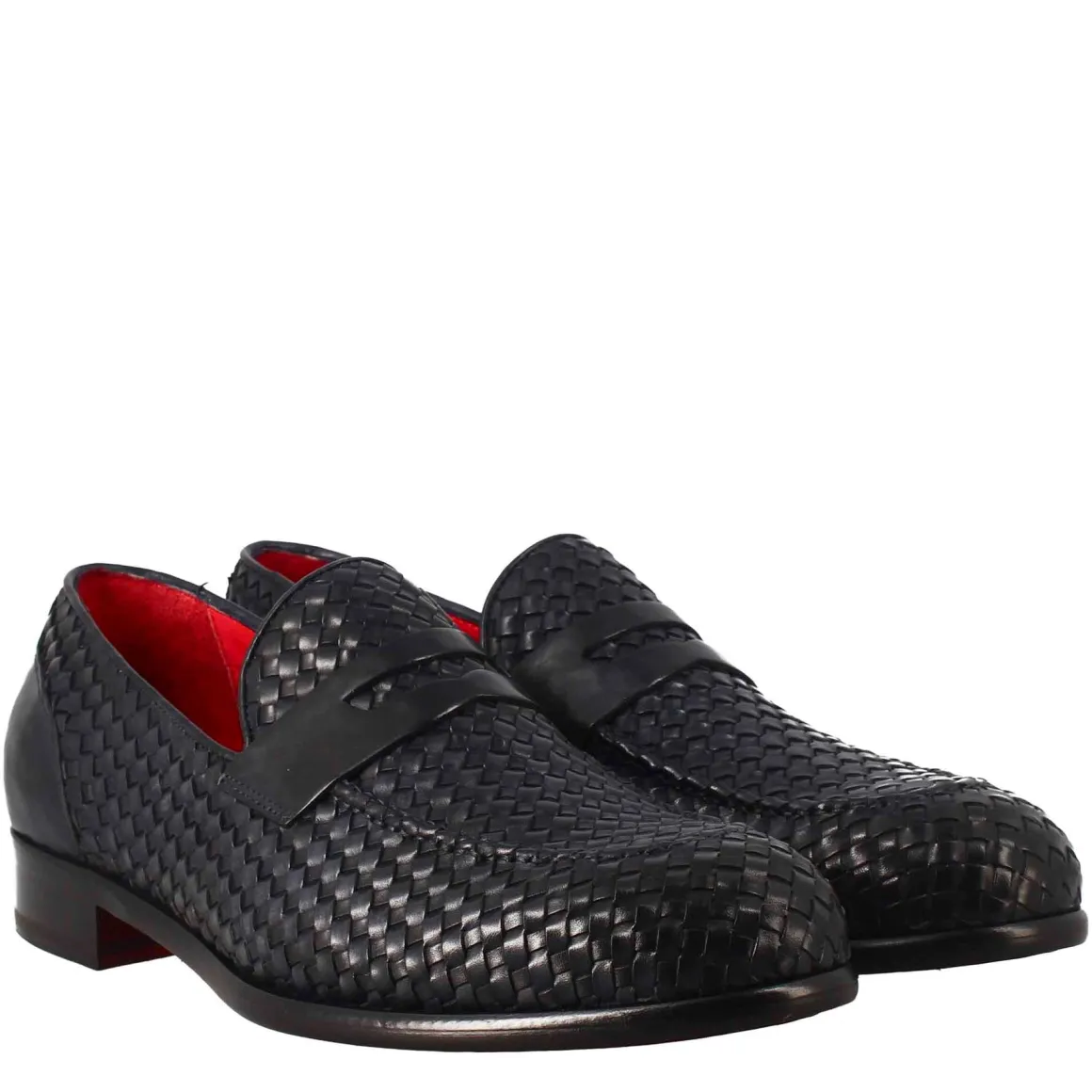 Mocassino Blu Elegante Da Uomo In Pelle Fiore Intrecciata