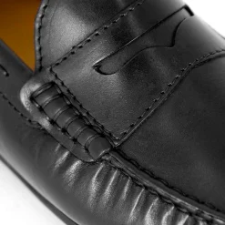 Mocassino Casual Da Uomo In Pelle Colore Nero Con Suola Con Gommini