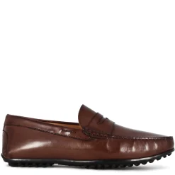 Mocassino Casual Da Uomo In Pelle Colore Marrone Scuro Con Suola Con Gommini