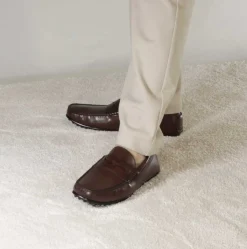 Mocassino Casual Da Uomo In Pelle Colore Marrone Scuro Con Suola Con Gommini