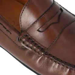 Mocassino Casual Da Uomo In Pelle Colore Marrone Scuro Con Suola Con Gommini