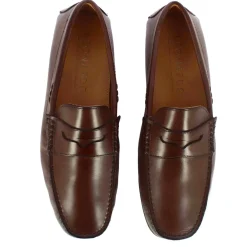 Mocassino Casual Da Uomo In Pelle Colore Marrone Scuro Con Suola Con Gommini