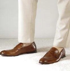 Mocassino Classico Da Uomo In Pelle Colore Marrone Chiaro