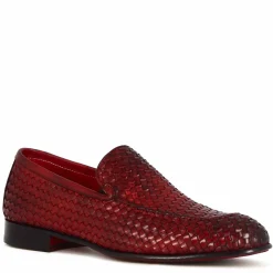 Mocassino Classico Da Uomo In Pelle Intrecciata Colore Rosso