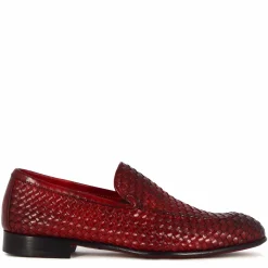 Mocassino Classico Da Uomo In Pelle Intrecciata Colore Rosso