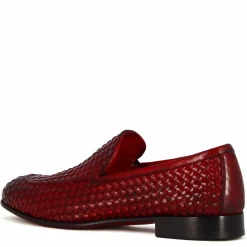 Mocassino Classico Da Uomo In Pelle Intrecciata Colore Rosso