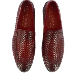 Mocassino Classico Da Uomo In Pelle Intrecciata Colore Rosso