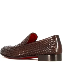 Mocassino Classico Da Uomo In Pelle Intrecciata Colore Marrone Scuro