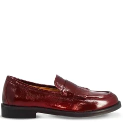 Mocassino Con Frange Da Donna In Pelle Lucida Colore Bordeaux Fatti A Mano In Italia