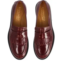 Mocassino Con Frange Da Donna In Pelle Lucida Colore Bordeaux Fatti A Mano In Italia
