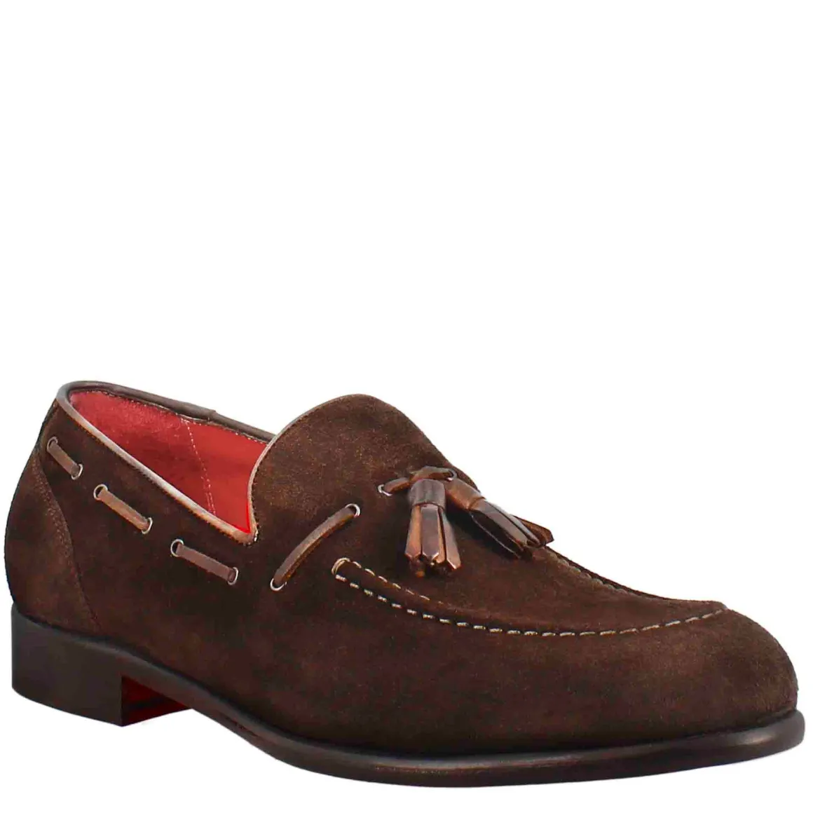 Mocassino Con Nappine Da Uomo In Pelle Scamosciata Colore Marrone Scuro