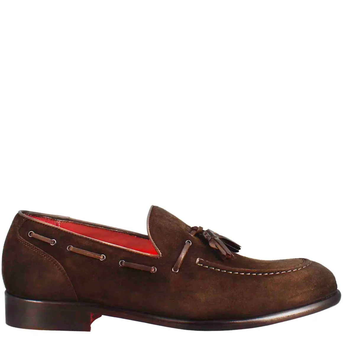Mocassino Con Nappine Da Uomo In Pelle Scamosciata Colore Marrone Scuro
