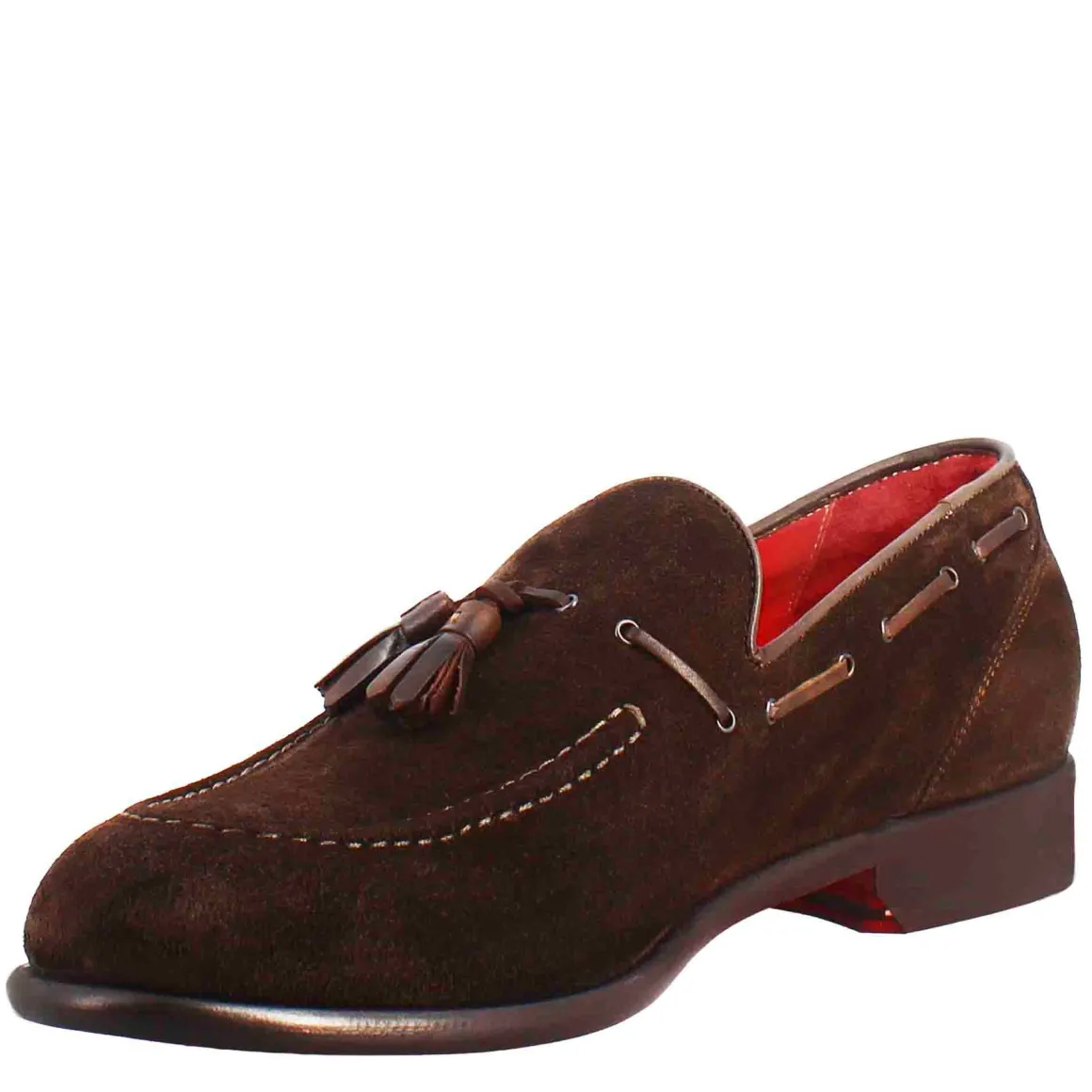 Mocassino Con Nappine Da Uomo In Pelle Scamosciata Colore Marrone Scuro