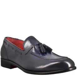 Mocassino Con Nappine Da Uomo In Pelle Colore Blu Scuro