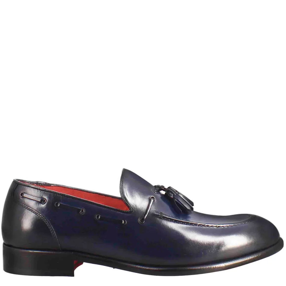 Mocassino Con Nappine Da Uomo In Pelle Colore Blu Scuro