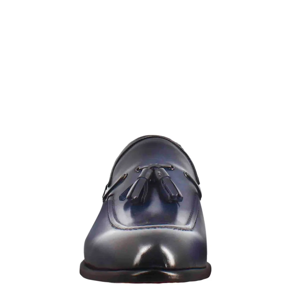 Mocassino Con Nappine Da Uomo In Pelle Colore Blu Scuro