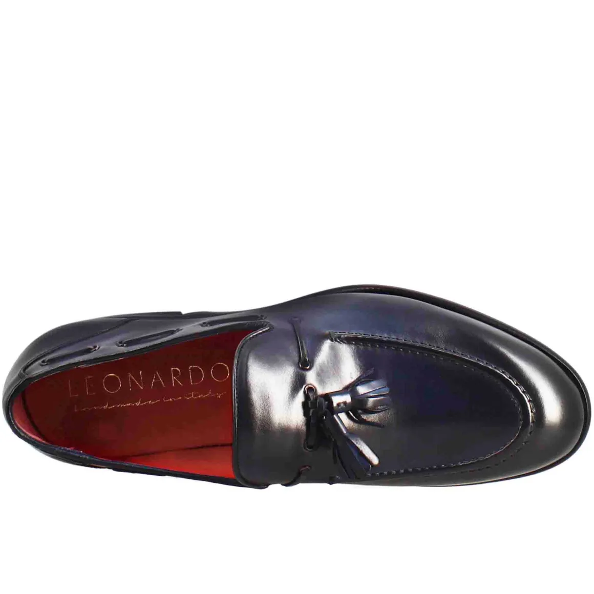Mocassino Con Nappine Da Uomo In Pelle Colore Blu Scuro