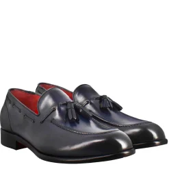 Mocassino Con Nappine Da Uomo In Pelle Colore Blu Scuro