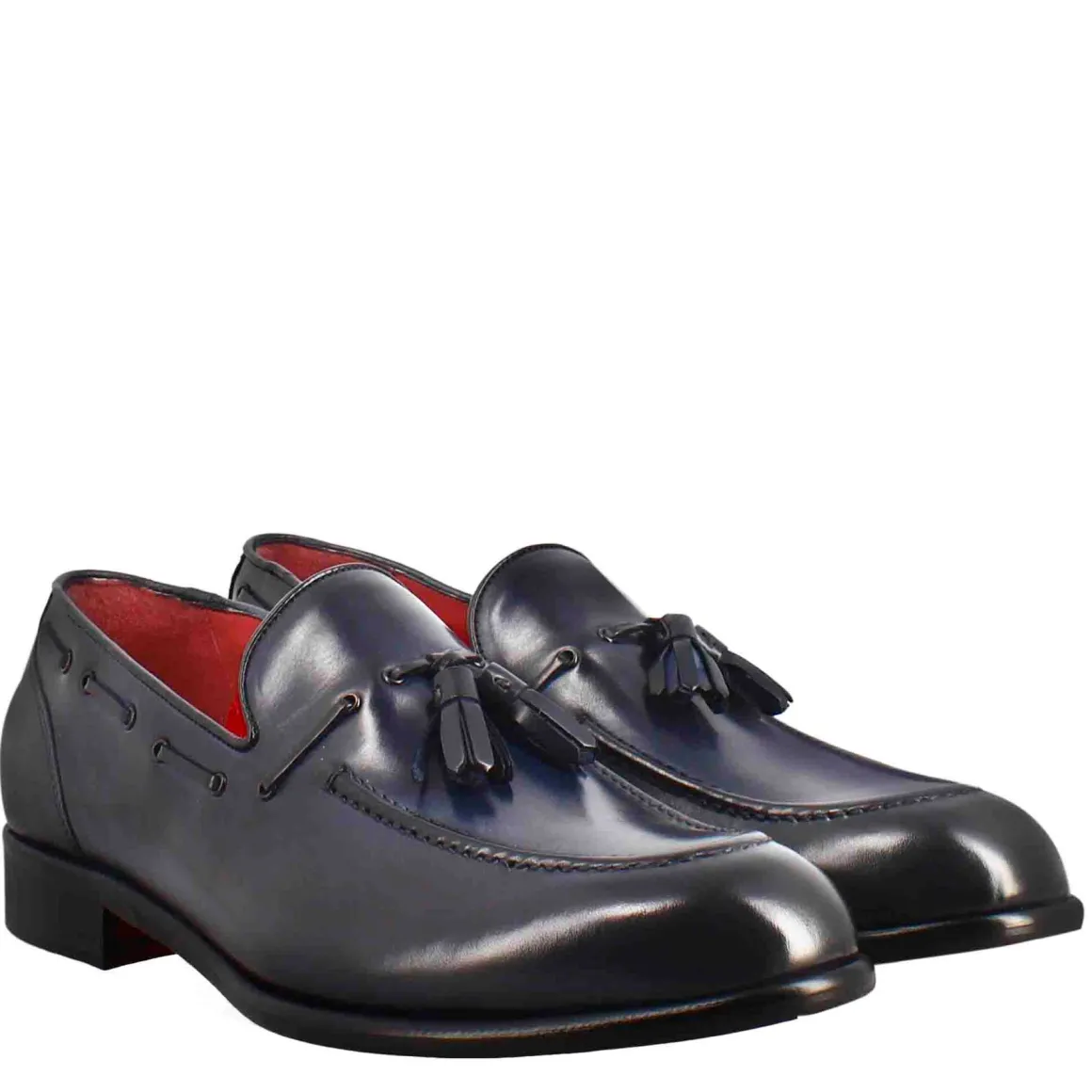 Mocassino Con Nappine Da Uomo In Pelle Colore Blu Scuro
