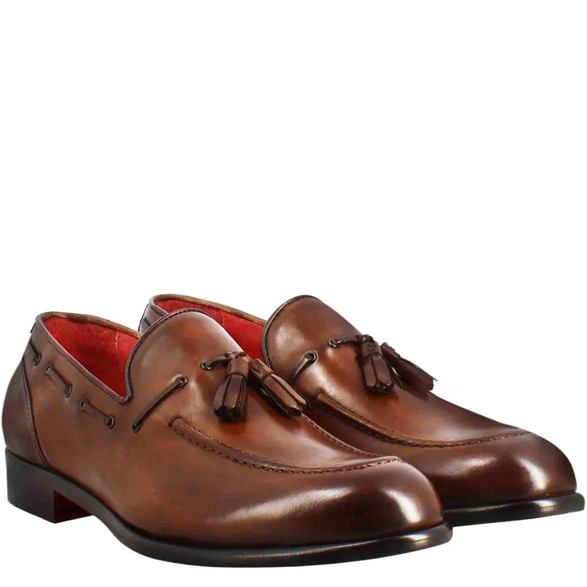 Mocassino Con Nappine Da Uomo In Pelle Colore Marrone Chiaro
