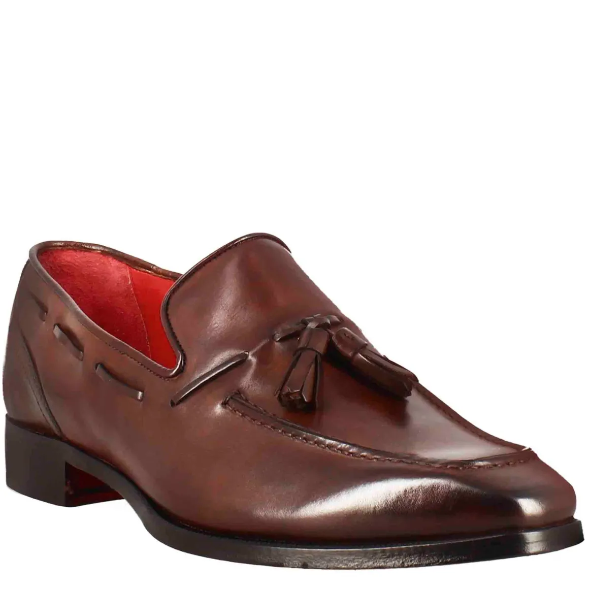 Mocassino Con Nappine Da Uomo In Pelle Colore Marrone Con Punta Squadrata