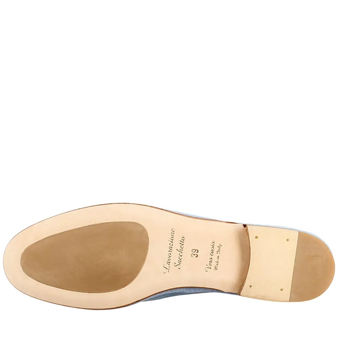 Mocassino Da Donna A Sacchetto In Camoscio Celeste